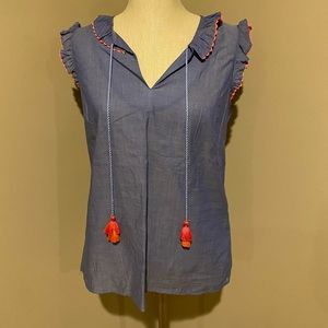 Boden Women’s Blouse Top Size 6 100% Cotton Blue Ruffle